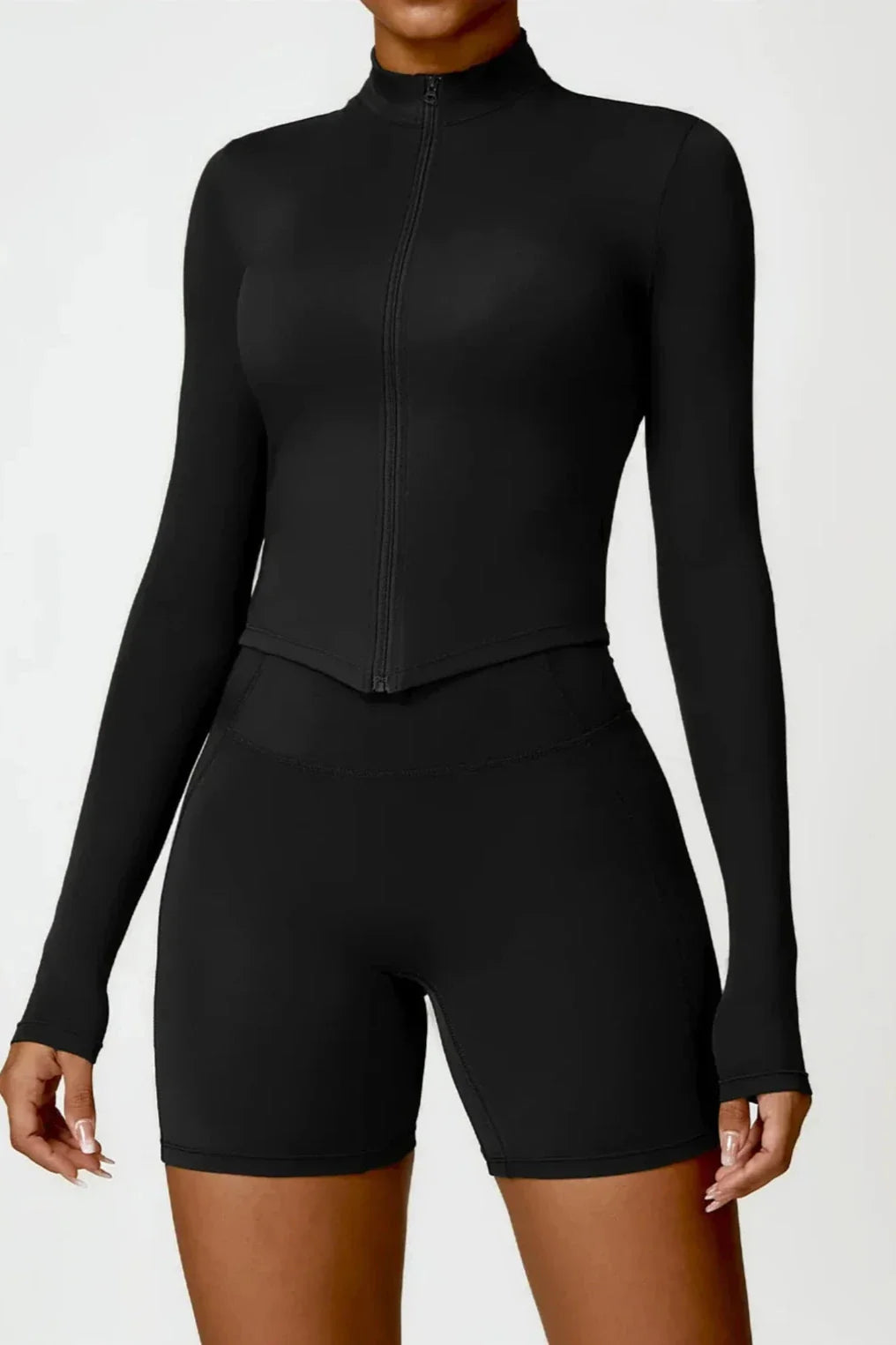 Amira™ | Full Zip Top & High-Waist Short Set Black